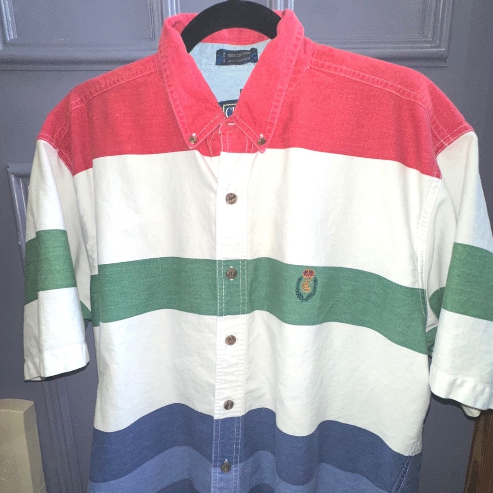 Chaps Ralph Lauren Mens Vintage 90s Colorblock Striped Short Sleeve Shirt Large - Picture 4 of 5